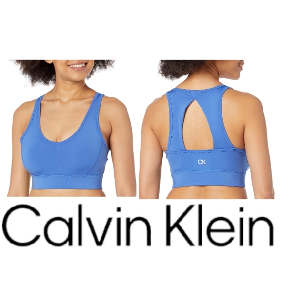 Calvin Klein Performance Seamless Stretch Workout Sports Bra in Blue Wave Sz M - Picture 1 of 11